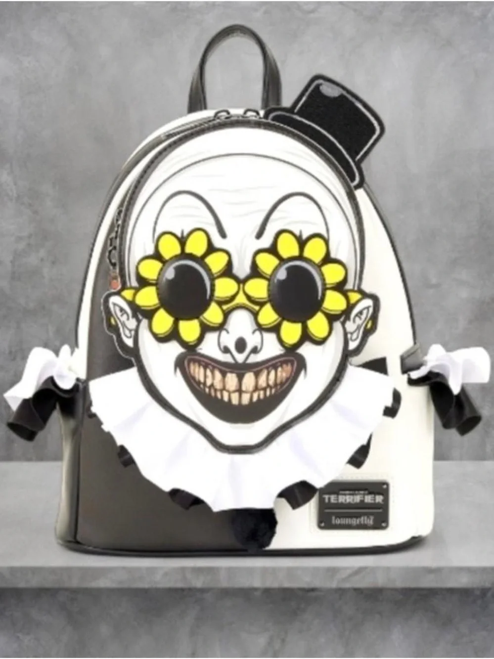 Loungefly Black, White & Yellow Clown Face Ruffle Backpack